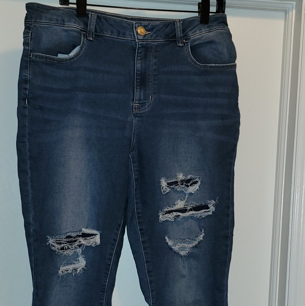 Maurices Dark Blue Distressed Skinny Jeans Size L